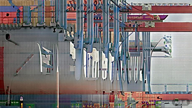 大型集装箱货轮正在港口装卸集装箱，背景是龙门吊，展示海运作为跨境物流主干的重要场景