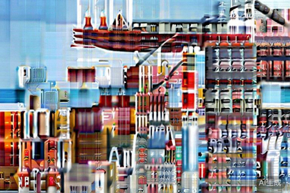 大型集装箱货轮正在港口装卸货物，远处有龙门吊，展示国际海运头程运输场景